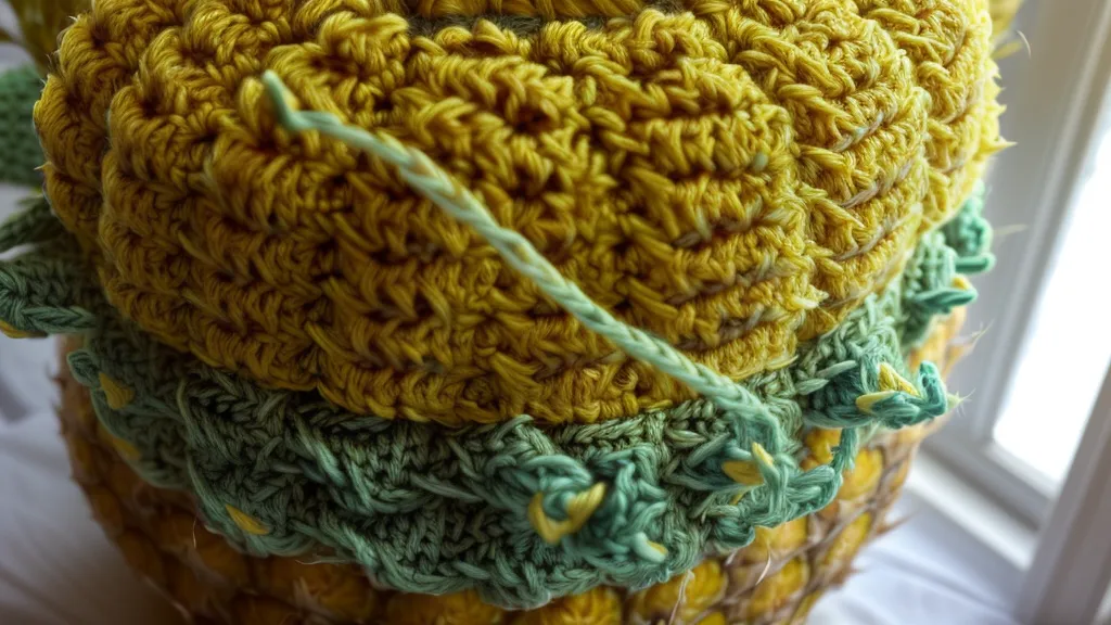 Detalle de punto piña en crochet tejido con precisión en hilo crema.