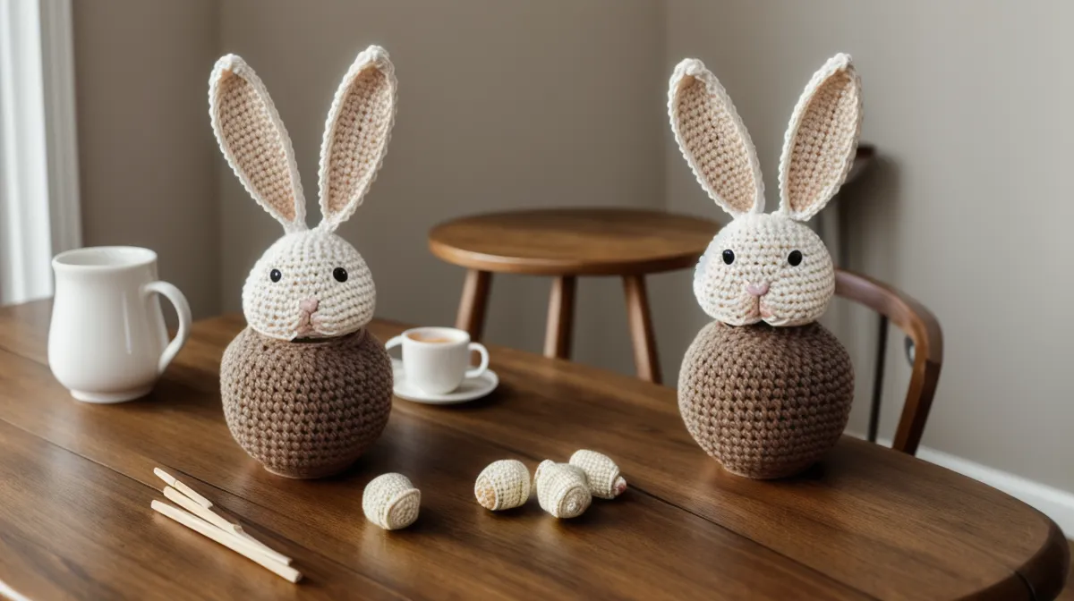 Amigurumi de crochet con la cara recién bordada, ejemplo de acabado simétrico