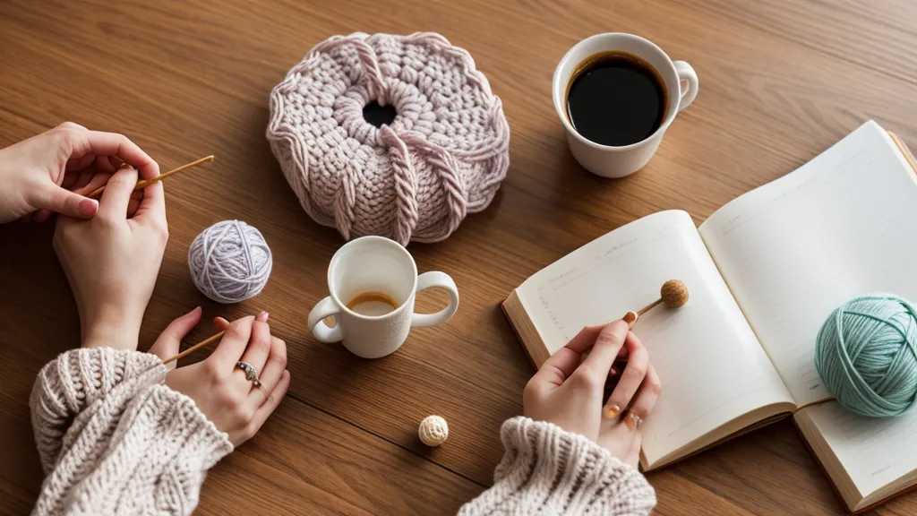 Mano bordando con hilo negro fino la cara de un amigurumi de crochet