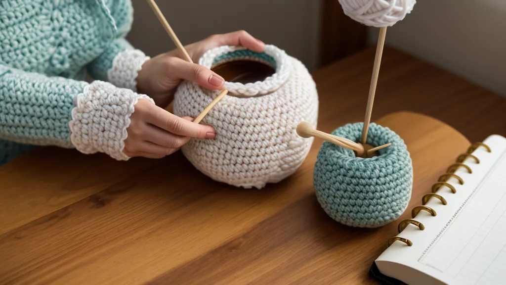 Escalón de color visible en un amigurumi antes de aplicar la técnica de cambio de color invisible