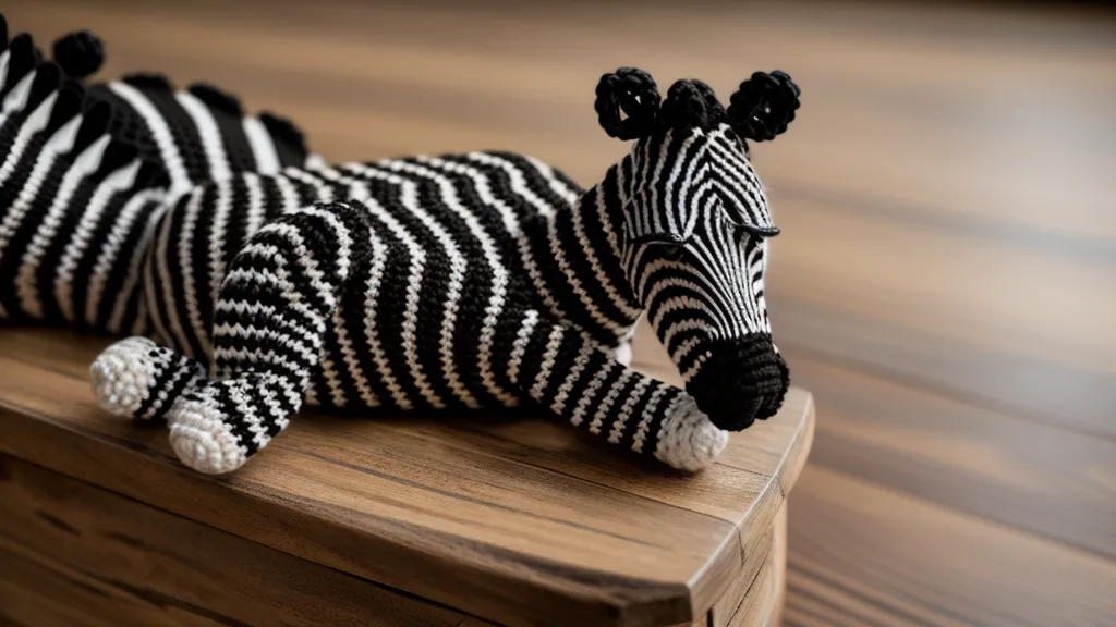 Rayas desalineadas en una cebra amigurumi por un cambio de color mal ejecutado, sin acabado limpio