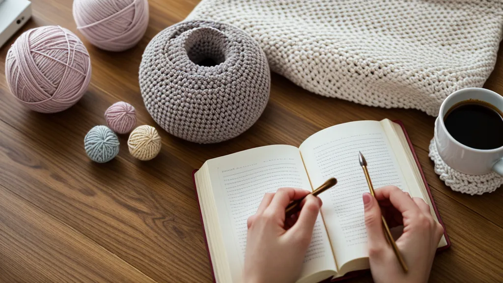 Cuerpo de conejo amigurumi a medio tejer junto a las instrucciones escritas del patrón