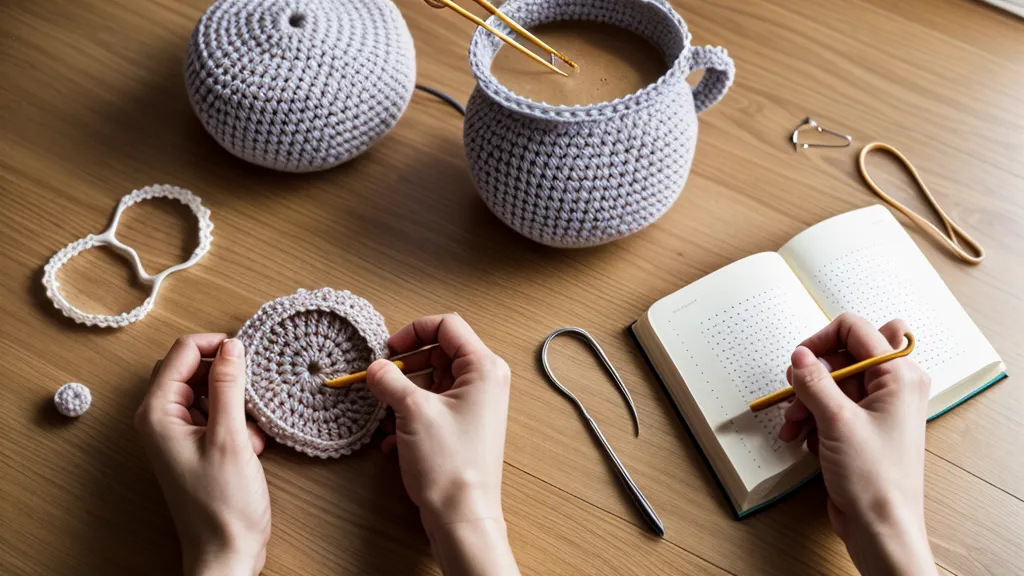 Manos sujetando el hilo de crochet con tensión relajada sobre el dedo corazón, técnica para amigurumis principiantes
