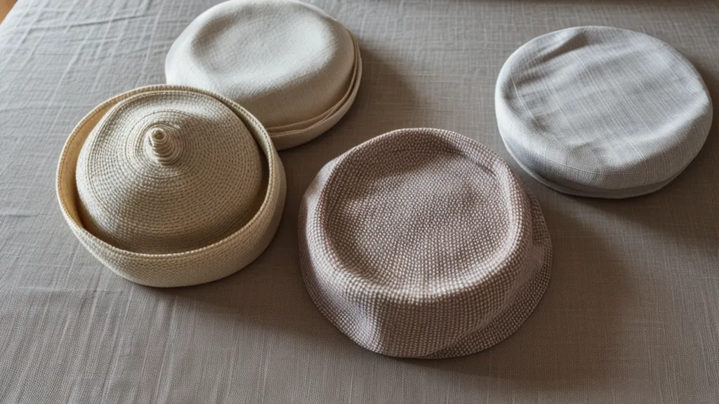 Comparación de tres círculos de crochet tejidos con diferentes grosores de lana.