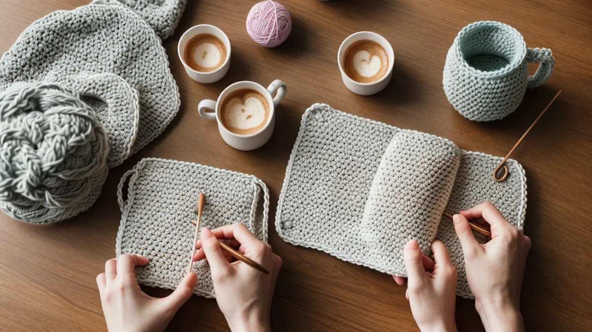 Dónde conseguir patrones de amigurumis para practicar los sábados: carpeta de patrones digitales abierta junto al gancho de crochet
