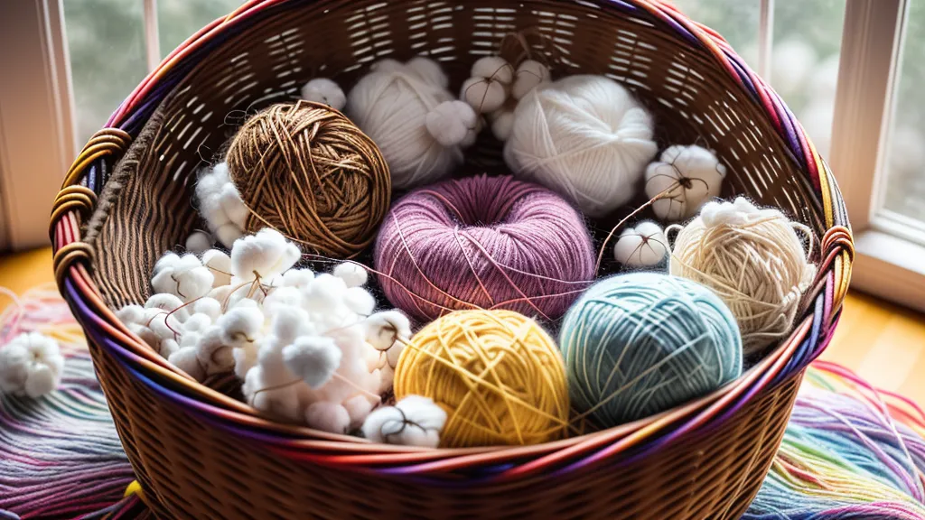 Cesta de una aficionada al crochet con suministros, lanas de colores y tijeras antiguas