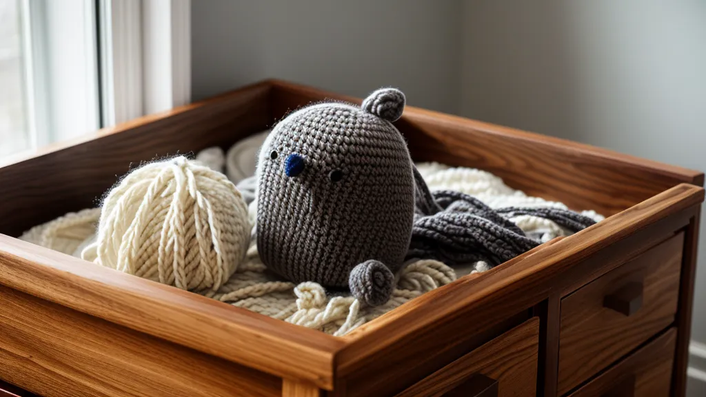 Cajón con amigurumis imperfectos de animales marinos, proyectos de crochet que no salieron a la primera