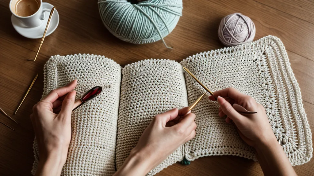 Libro de patrones de crochet y curso de amigurumis abiertos sobre la mesa de práctica