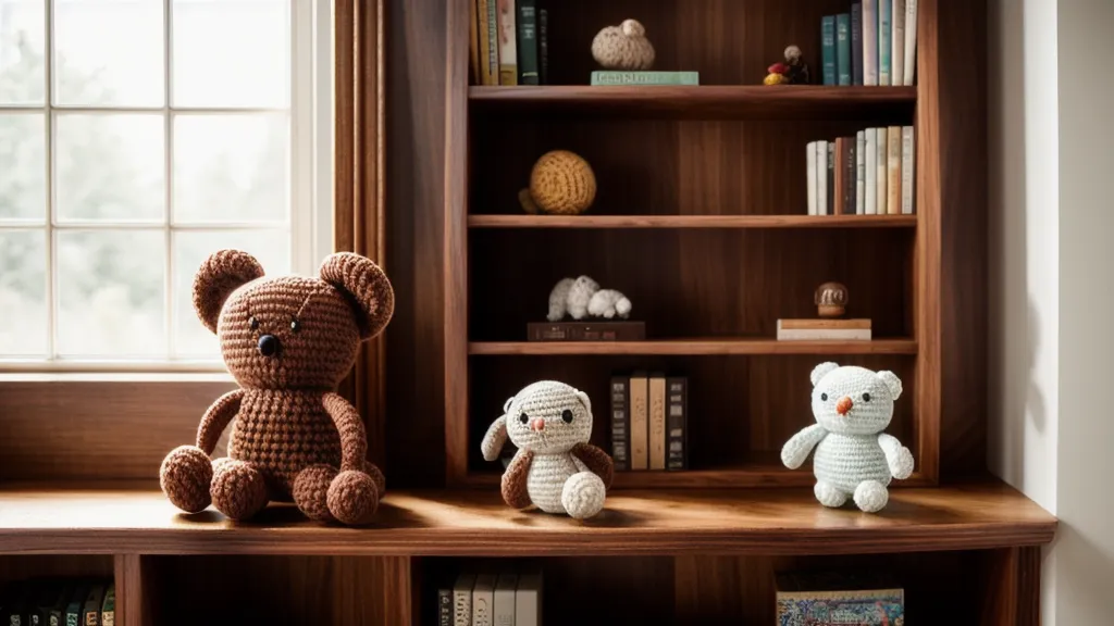 Amigurumis terminados en una estantería tras seguir patrones de amigurumis bien redactados