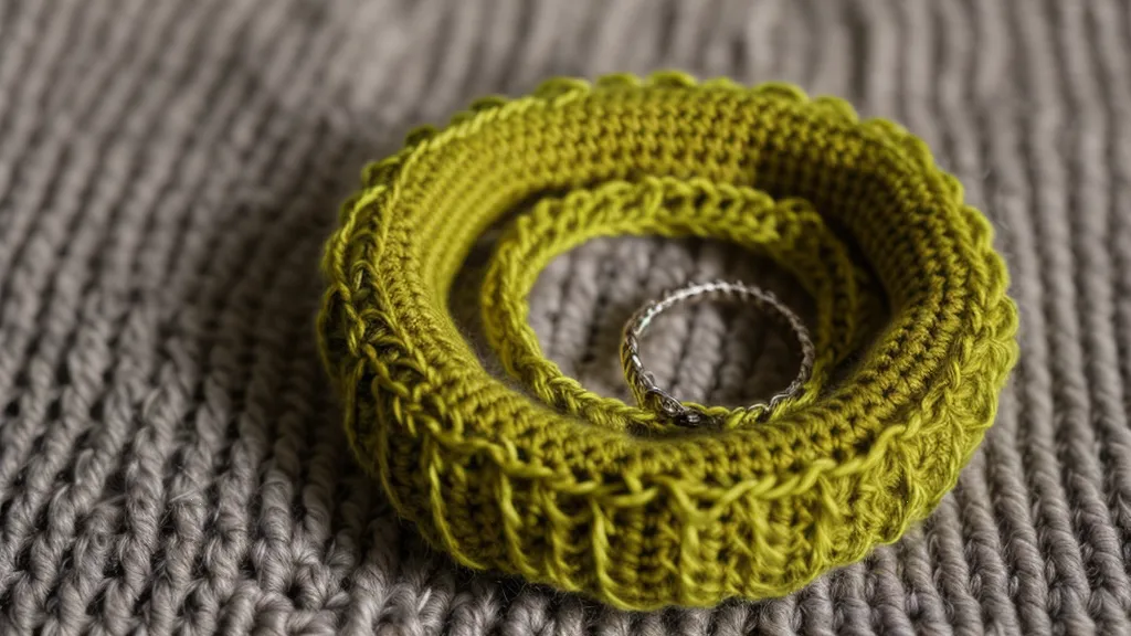 Anillo mágico de crochet con seis puntos base en lana mostaza para empezar un amigurumi