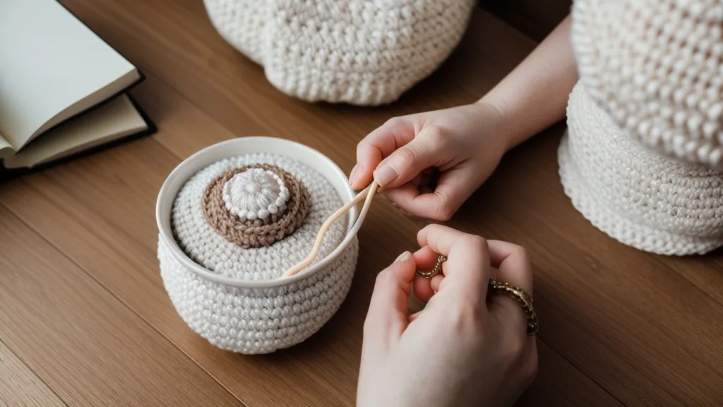 Anillo mágico de amigurumi mal cerrado, con el relleno asomando por el ombligo central