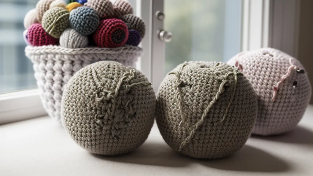 Amigurumi con residuos blancos de almidón de maíz mal aplicado durante una prueba de endurecido natural